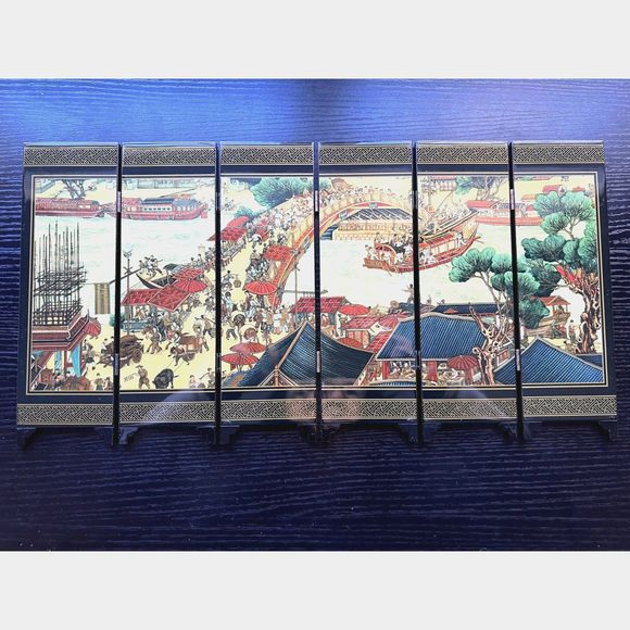 6 panel folding screen, Chinese Symphonic Picture Riverside Scene - Picture 2 of 15